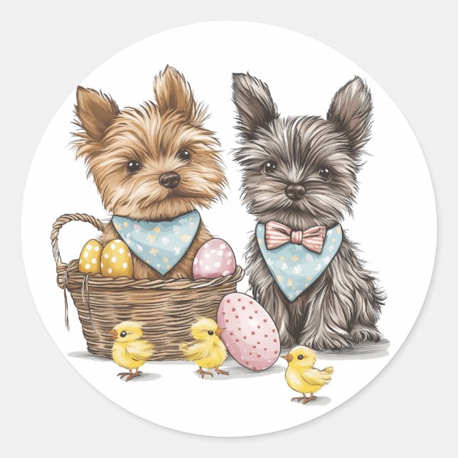 OsterYorkshire Terrier Dogs Runder Aufkleber (Vorderseite)