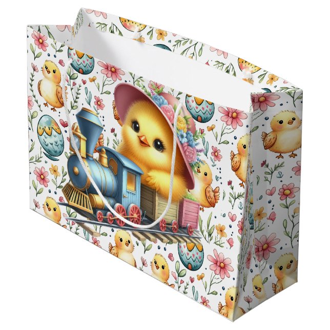 Osterzug-Hühnchen-Geschenktasche Große Geschenktüte (Rückseite Schrägansicht)