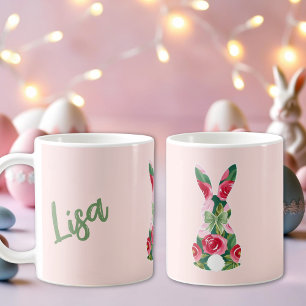 Osthasen-Mug mit floralem Muster und sanftem rosa  Kaffeetasse