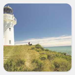 Ostkap-Leuchtturm, Eastland, Neuseeland Quadratischer Aufkleber