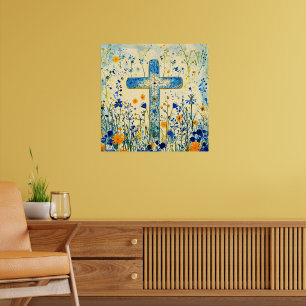Ostkreuz auf einem Feld mit Blumen Poster