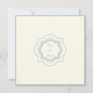 Östlich inspirierte Save-the-Date-Karte in Blau un Einladung