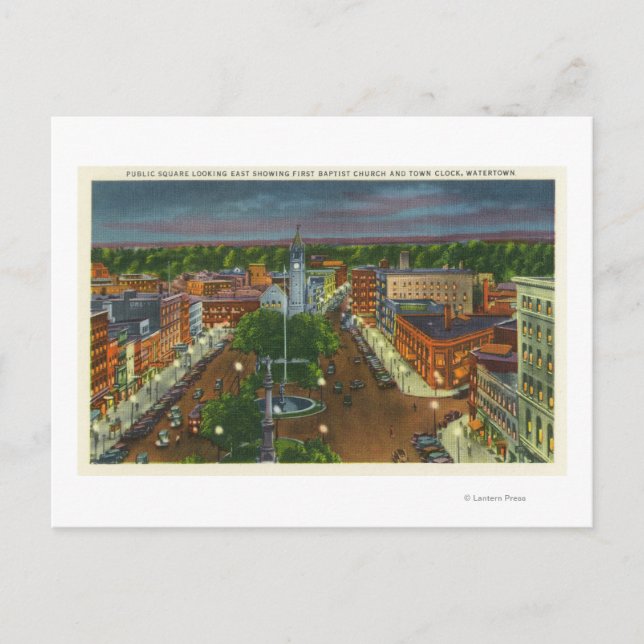 Östliche Sicht auf den öffentlichen Platz, Uhr Postkarte (Vorderseite)