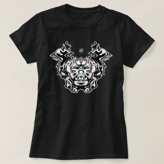 Östlicher Dämon-Doppelgesicht v2 T-Shirt (Design vorne)