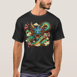 Östlicher Drache & Kirschblüten Fantasy-Kunst T-Shirt