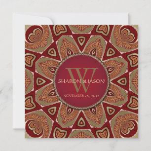 Östlicher Stammes-Batik Rot Goldene Hochzeit Einladung