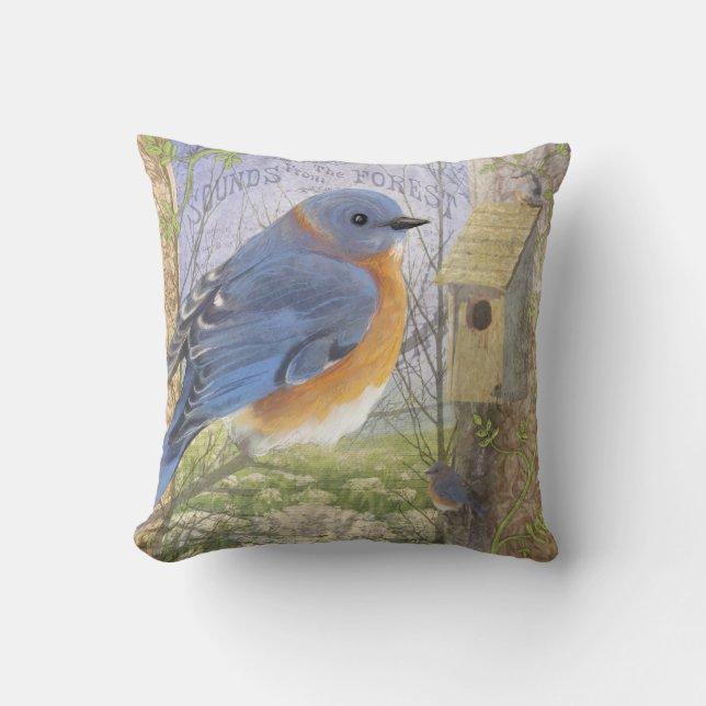 Östliches blaues Vogel-Wurfskissen Kissen (Vorderseite)