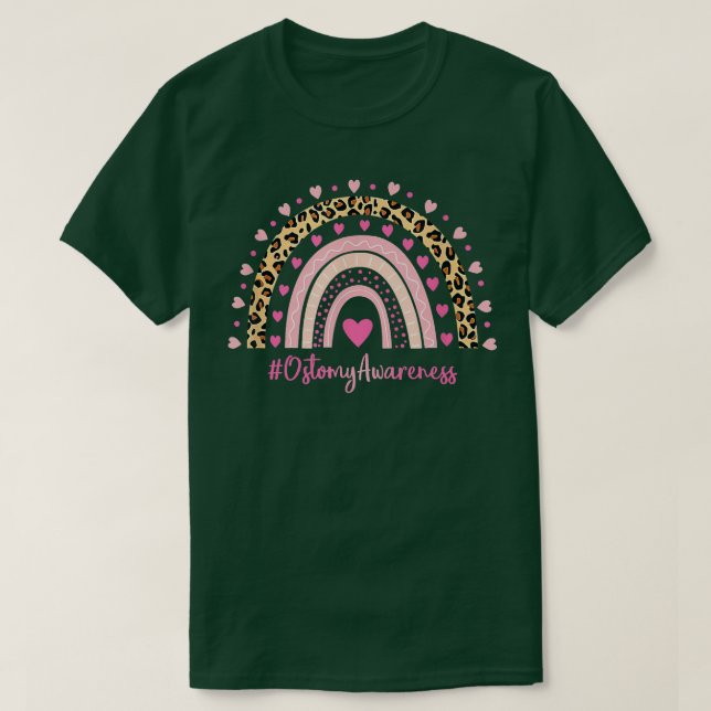 Ostomie Bewusstsein Pink Heart Leopard Regenbogen  T-Shirt (Design vorne)