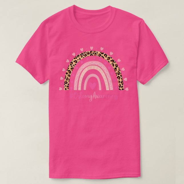Ostomie Bewusstsein Pink Heart Leopard Regenbogen  T-Shirt (Design vorne)