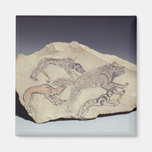 Ostracon, das einen Hund jagt eine Hyäne darstell Magnet