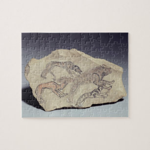 Ostracon, das einen Hund jagt eine Hyäne darstellt