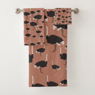 Ostrich Bird Illustration Pattern Badhandtuch Set