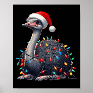 Ostrich Christmas Lights Funny Weihnachtsmannmütze Poster