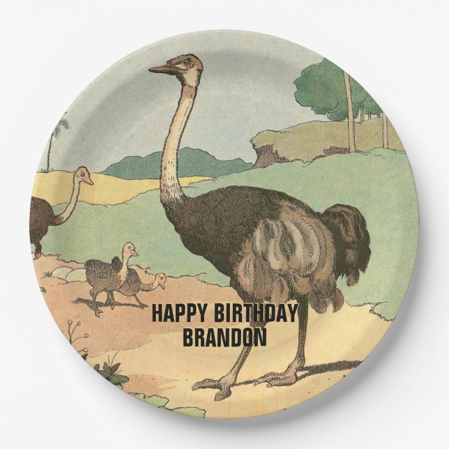 Ostrich Family Children's Party Pappteller (Vorderseite)