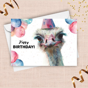 Ostrich Funny Colorful Balloons Happy Birthday Karte