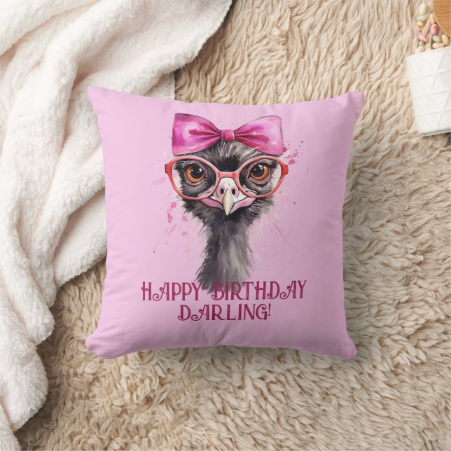 Ostrich Red Bow Birthday Kissen (Decke)