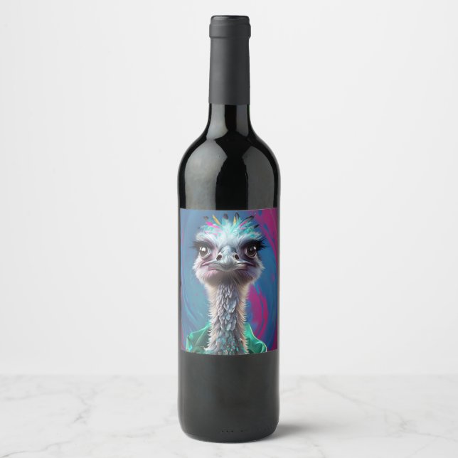 Ostrich themed  weinetikett (Vorderseite)