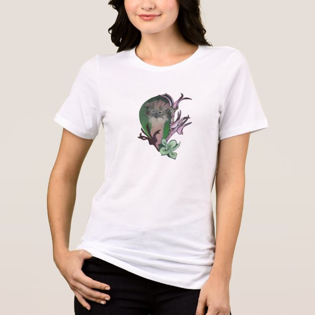 Ostrich with four plants  Tri-Blend shirt (Vorderseite)