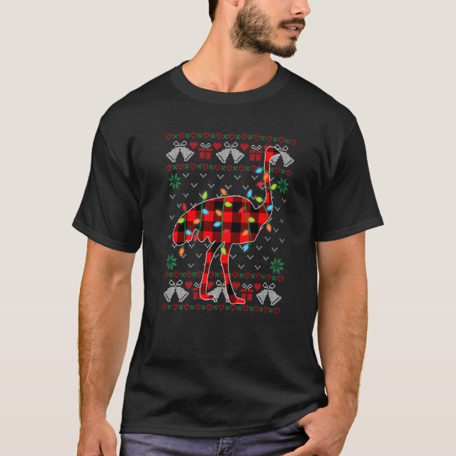 Ostrich Xmas Lights Ugusweihnachtssaft T-Shirt (Vorderseite)