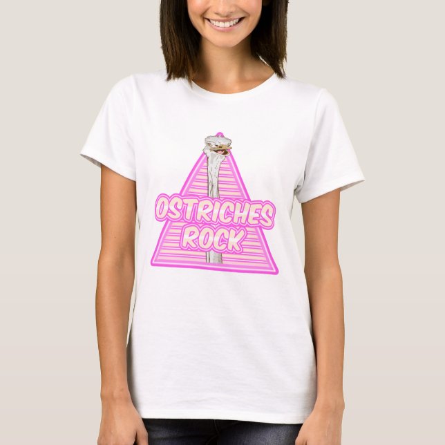 Ostriches Rock Funny 80's Strauß T-Shirt (Vorderseite)
