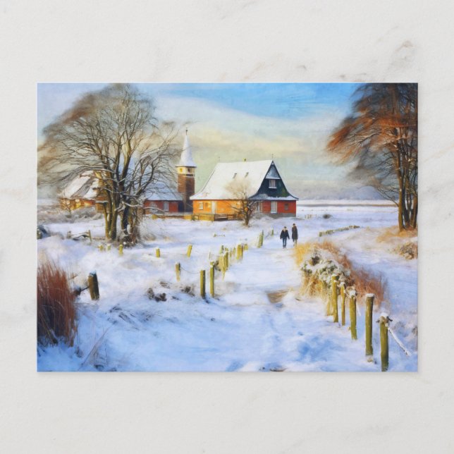 Ostseedorf im Winter. Menschen laufen Postkarte (Vorderseite)