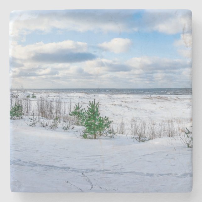 Ostseeküste im Winter schneebedeckt Steinuntersetzer (Vorderseite)