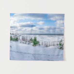 Ostseeküste im Winter schneebedeckt Wandteppich