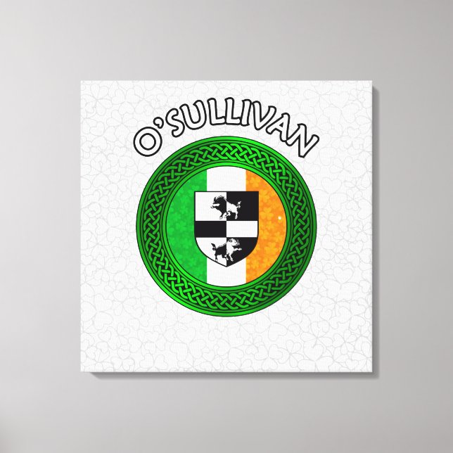 O'Sullivan Wappen & Celtic Knot on Kleeblatt Leinw Leinwanddruck (Vorderseite)