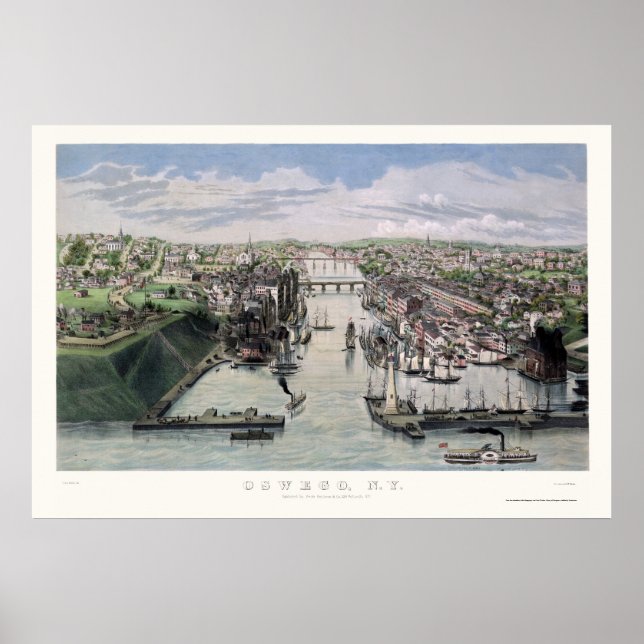 Oswego, NY Panoramic Map - 1855 Poster (Vorne)