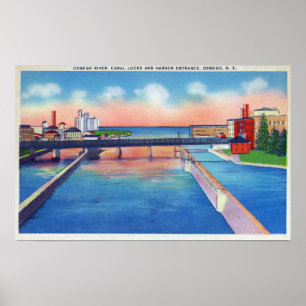 Oswego River View of Canal Locks & Harbour Poster