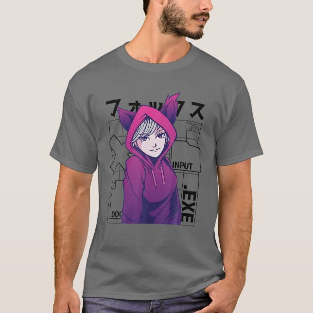 Otaku 90er Niedliche Anime Girl with Fox Oars Japa T-Shirt (Vorderseite)