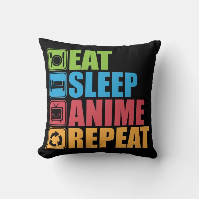 Otaku - essen, schlafen, Anime, Repeat - Manga, Fu Kissen (Vorderseite)