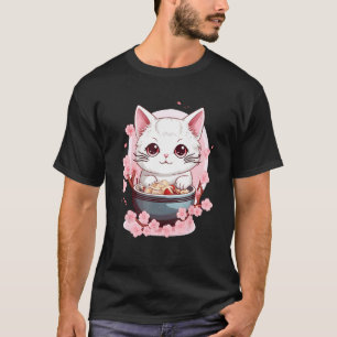 Otaku-Katze isst japanische Ramen-Nudeln T-Shirt