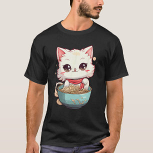 Otaku-Katze isst japanische Ramen-Nudeln T-Shirt