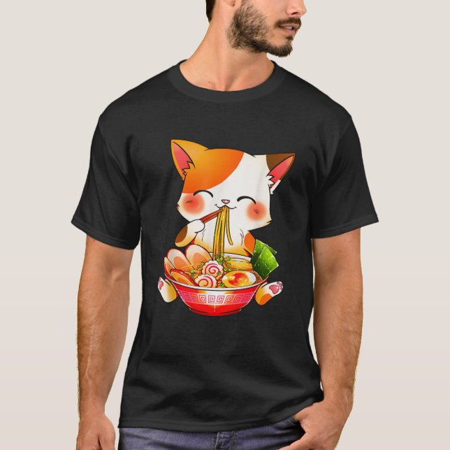 Otaku Lifestyle Threads Co Ramen Cat Anime Kawaii  T-Shirt (Vorderseite)