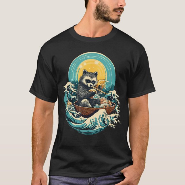 Otaku Raccoon Eat Japanisch Food Ramen Noodles 7 T-Shirt (Vorderseite)