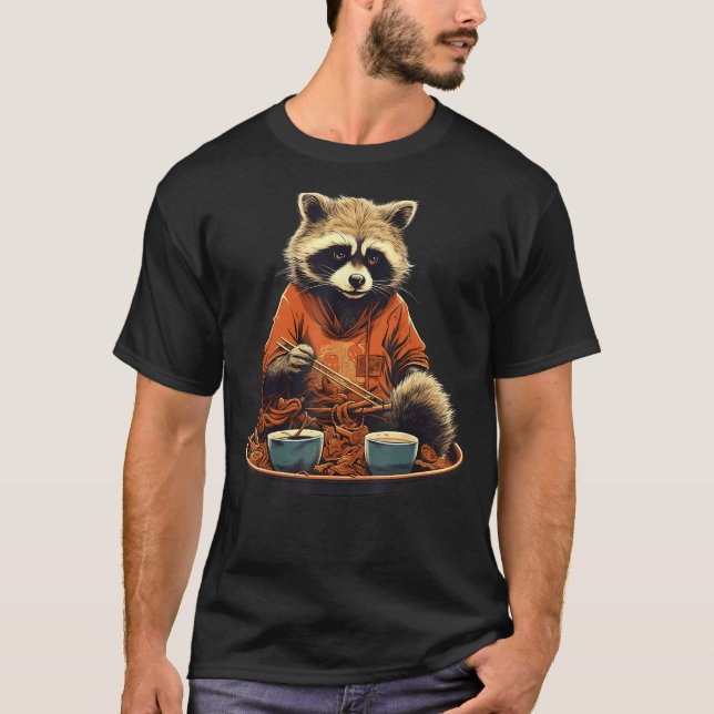 Otaku Raccoon essen japanische Food Ramen Noodles T-Shirt (Vorderseite)