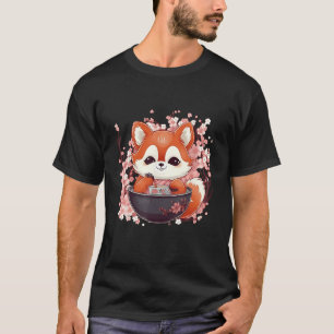 Otaku Red Panda Eat Ramen Noodles Cherry Blossom T-Shirt