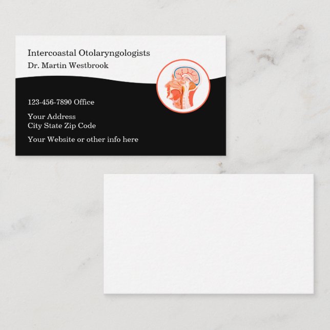 Otolaryngologin Office Oar Nose Throat Visitenkarte (Vorne/Hinten)