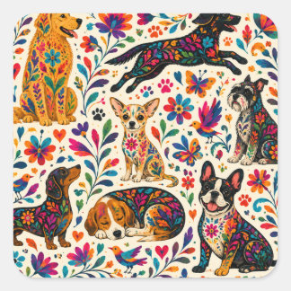 Otomi Art Hund  Quadratischer Aufkleber