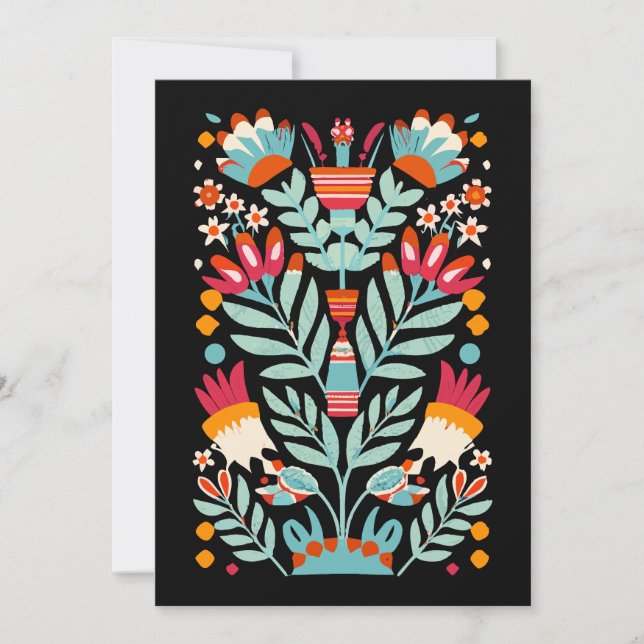 Otomi-Blume-Muster mexikanische Blumenart Einladung (Vorderseite)