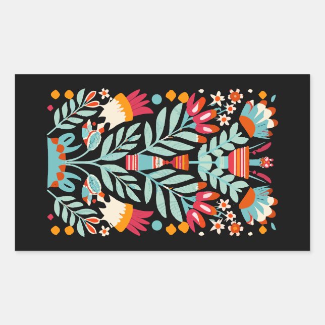 Otomi-Blume-Muster mexikanische Blumenart Rechteckiger Aufkleber (Vorderseite)