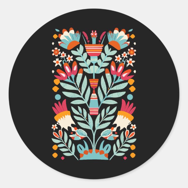 Otomi-Blume-Muster mexikanische Blumenart Runder Aufkleber (Vorderseite)