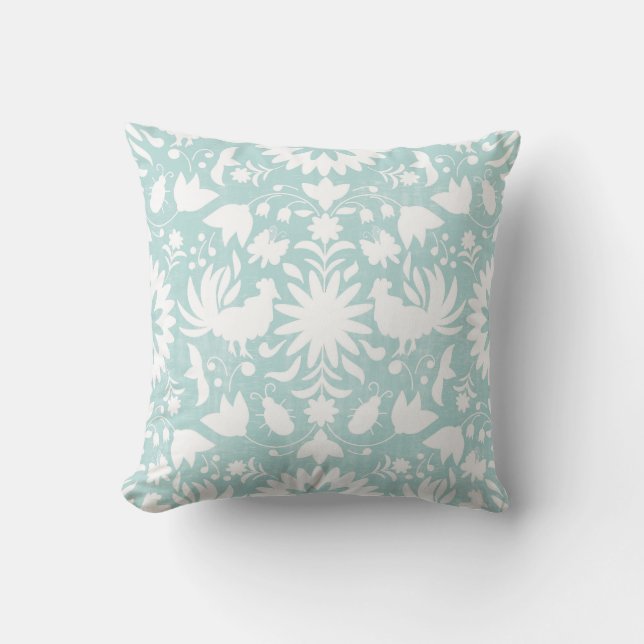 Otomi Druck, Aqua u. weißes Boho Wurfs-Kissen Kissen (Vorderseite)