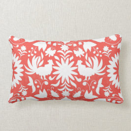 Otomi Druck, Koralle u. weißes Boho Lumbar-Kissen Lendenkissen