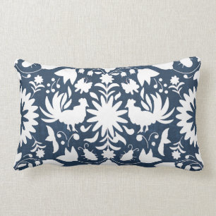 Otomi Druck, Marine-Blau u. Weiß Boho Wurfs-Kissen Lendenkissen