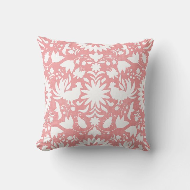 Otomi Druck-, rosa u. weißesBoho Wurfs-Kissen Kissen (Vorderseite)