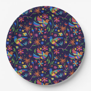 Otomi Farbenfrohe Vögel & Blume Muster niedlicher  Pappteller
