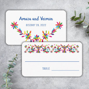 Otomi, farbiges Otomi, Vögel und Blume Platzkarte