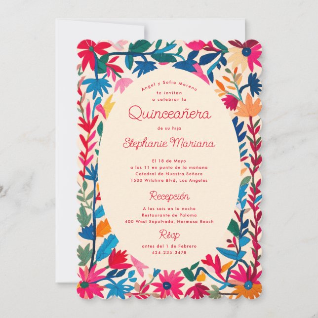 Otomi mexikanische Stickerei kühl farbenfrohe Quin Einladung (Vorderseite)